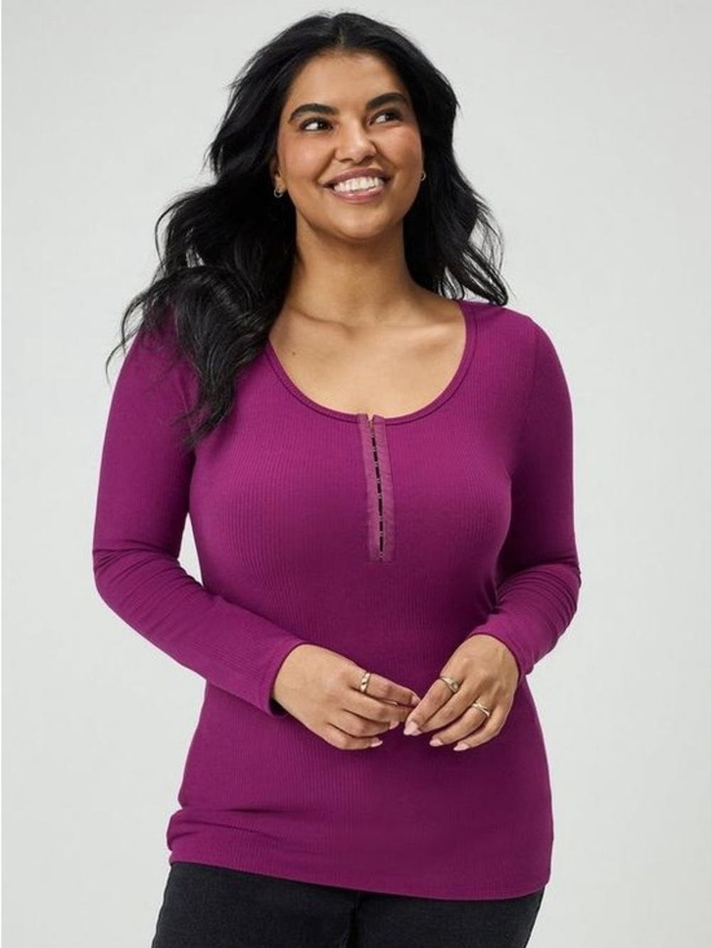Torrid 0X Super Soft Ribbed Hook & Eye Top NWT Plum